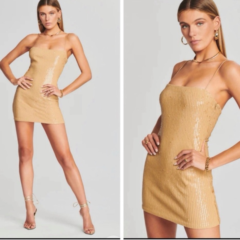 NWT Retrofête Slater Sequin Knit Mini Dress in Gold Nude Size XS